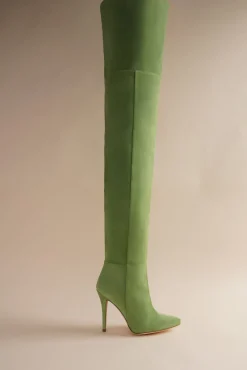 Allora Over The Knee Boot In Cactus Green Suede