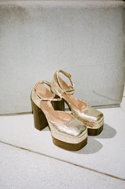Disco Mary Jane Platform In Gold Metallic Leather