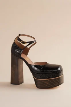 Disco Mary Jane Platform In Espresso Faux Croc